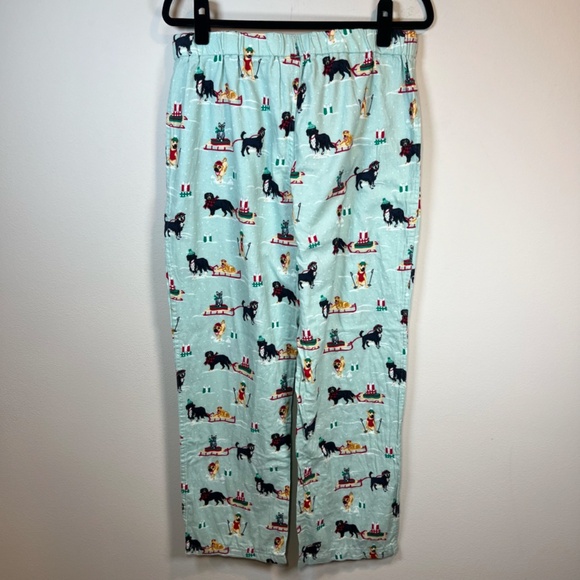 Lands End Womens Holiday Pajama Bottoms Aqua Dogs Cats Christmas Sleds Sz Medium - Picture 6 of 8